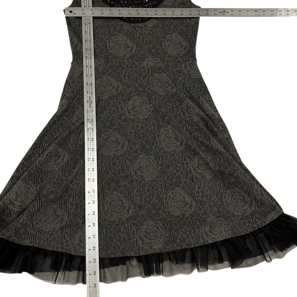 Free People Rock Princess Dress Gray Sleeveless Floral Beaded Tulle Skirt Sz L - Picture 6 of 6